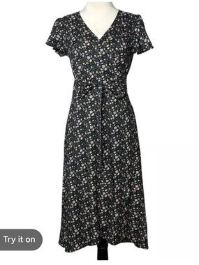 LOFT Black Floral Midi Wrap Skirt Size 12